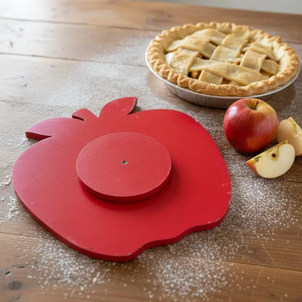 Vintage Wooden Apple Lazy Susan-Red Painted-Folk Art-Farmhouse Kitchen-Country
